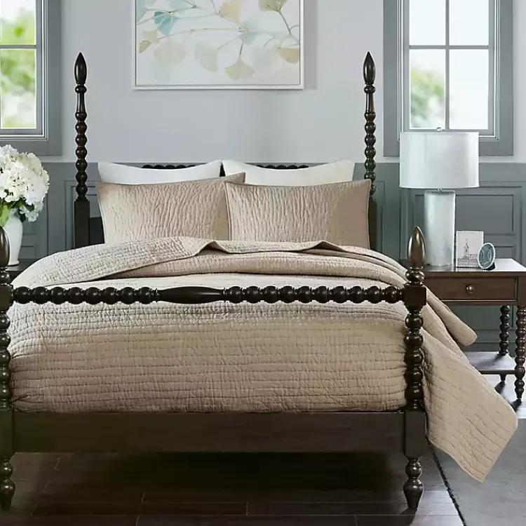 Bedspreads & Coverlets-Kirklands Home Natural Serene Quilted 3-pc. Queen Coverlet Set Tan