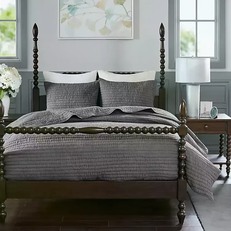 Bedspreads & Coverlets-Kirklands Home Serene Quilted 3-pc. King Coverlet Set Gray
