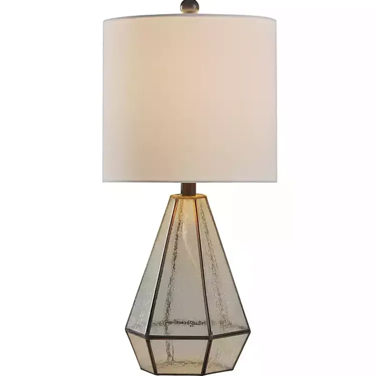 Table Lamps-Kirklands Home Metal and Seeded Glass Cage Table Lamp White