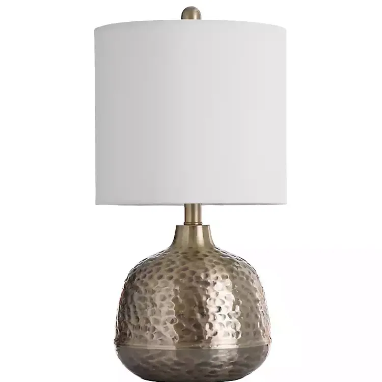 Table Lamps-Kirklands Home Hammered Brass Accent Table Lamp White