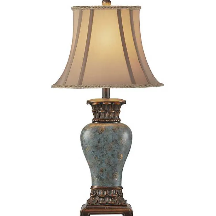 Table Lamps-Kirklands Home Barbados Blue Traditional Table Lamp Tan