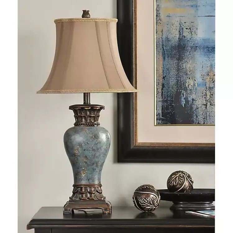 Table Lamps-Kirklands Home Barbados Blue Traditional Table Lamp Tan