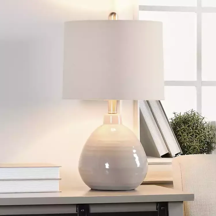 Table Lamps-Kirklands Home Gray Ribbed Ceramic Table Lamp Ivory