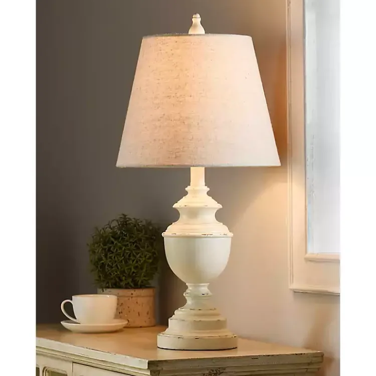 Table Lamps-Kirklands Home White Farmhouse Accent Table Lamp Tan