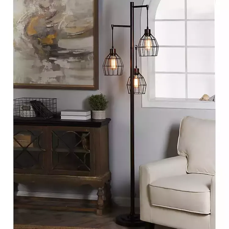Floor Lamps-Kirklands Home Bronze Metal 3-Tier Floor Lamp Brown