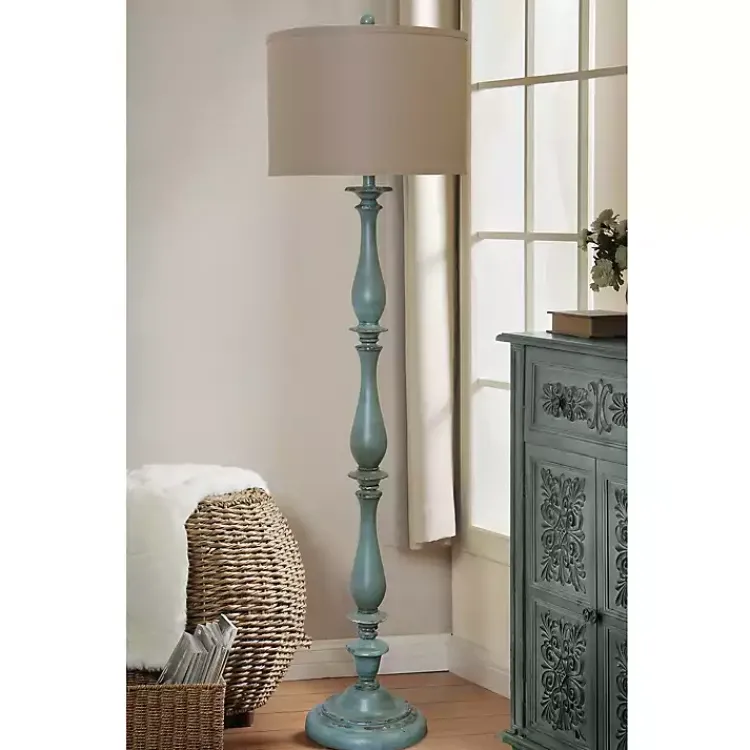 Floor Lamps-Kirklands Home Blue Traditional Avignon Floor Lamp Tan