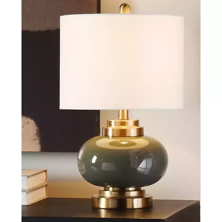Table Lamps-Kirklands Home Gray Glass and Copper Metal Table Lamp White
