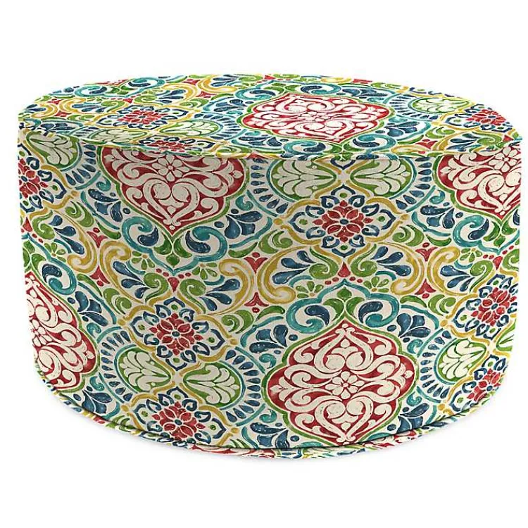 Outdoor Cushions & Pillows-Kirklands Home Multi Fiorella Round Outdoor Pouf