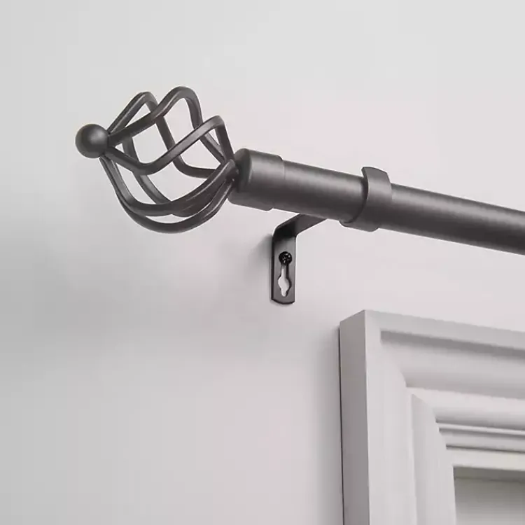 Curtain Rods & Hardware-Kirklands Home Gunmetal Adjustable Torch Curtain Rod, 120 in. Gray