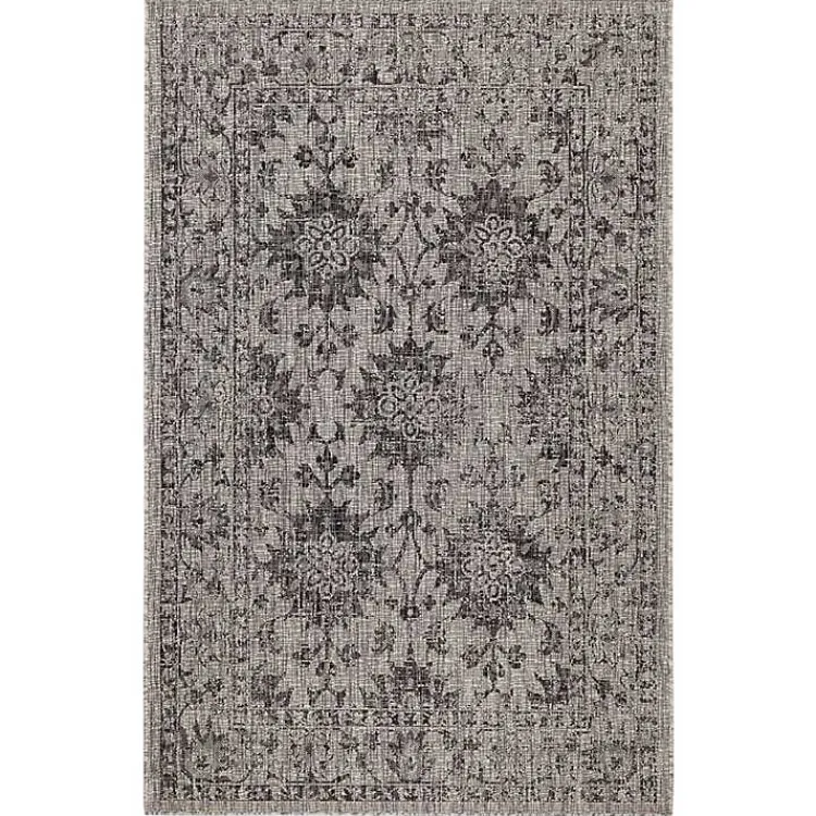 Outdoor Rugs-Kirklands Home Harris Botanical Outdoor Rug, 7x9 Black