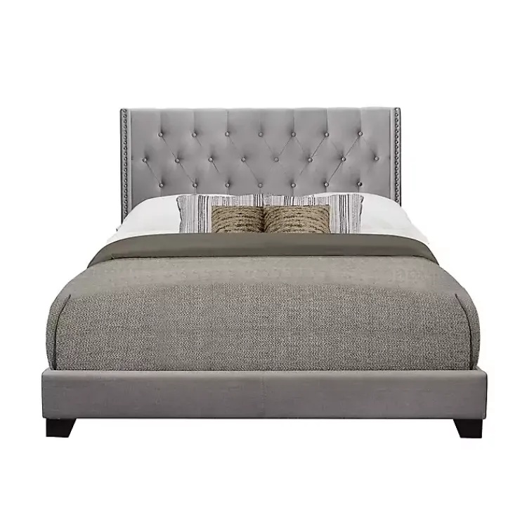 Beds & Headboards-Kirklands Home Upholstered Button Tufted Wing King Bed Gray