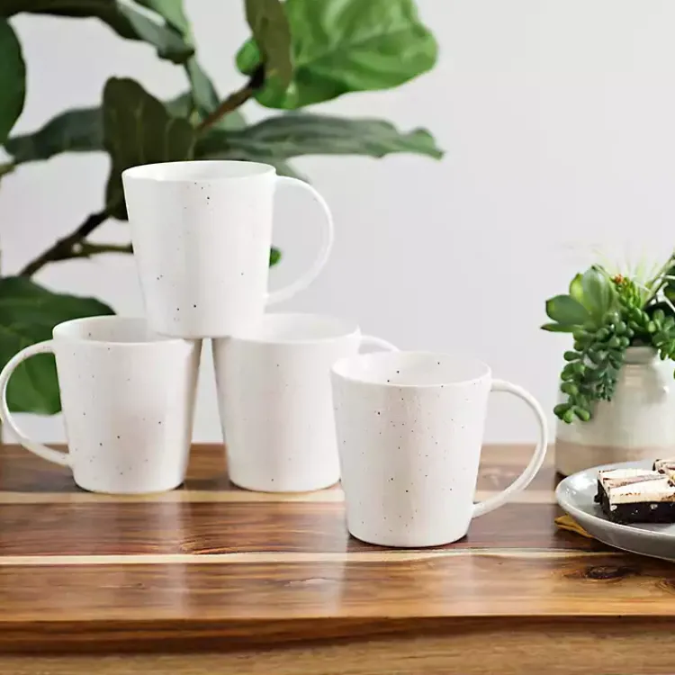 Glassware & Drinkware-Kirklands Home Cream Simple Things Mugs, Set of 4 Ivory