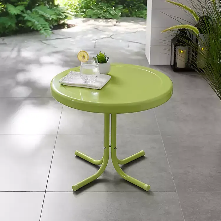 Outdoor Tables-Kirklands Home Key Lime Retro Metal Outdoor Side Table Green