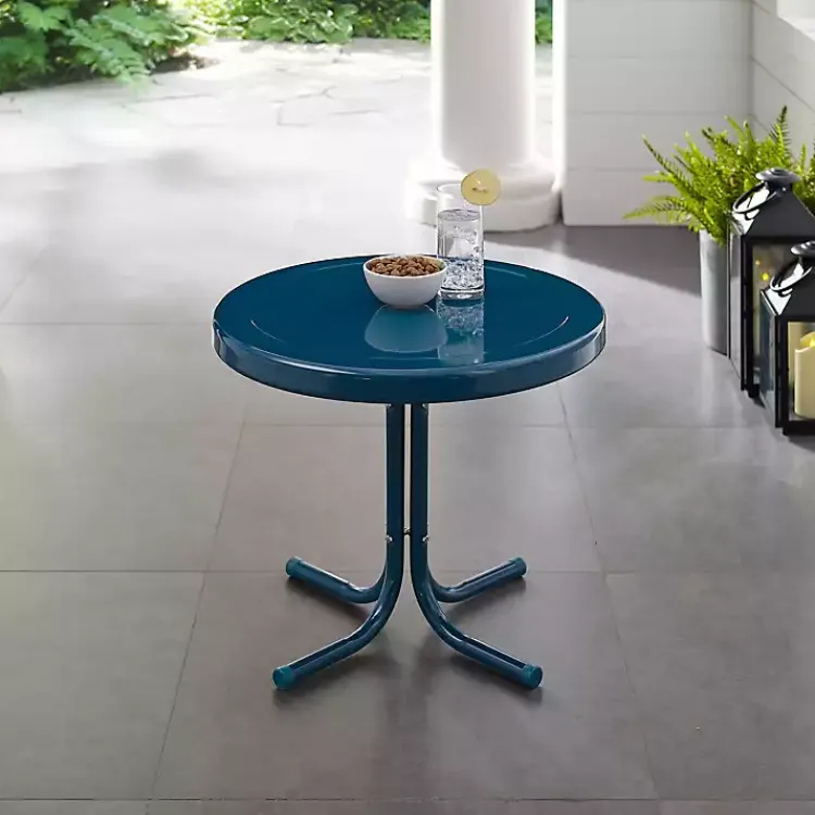 Outdoor Tables-Kirklands Home Navy Retro Metal Outdoor Side Table Blue