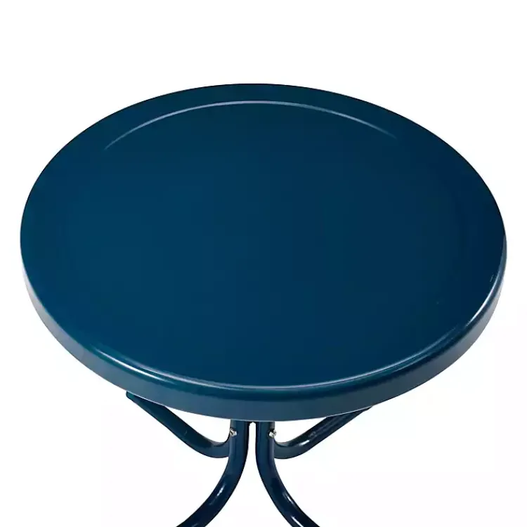 Outdoor Tables-Kirklands Home Navy Retro Metal Outdoor Side Table Blue