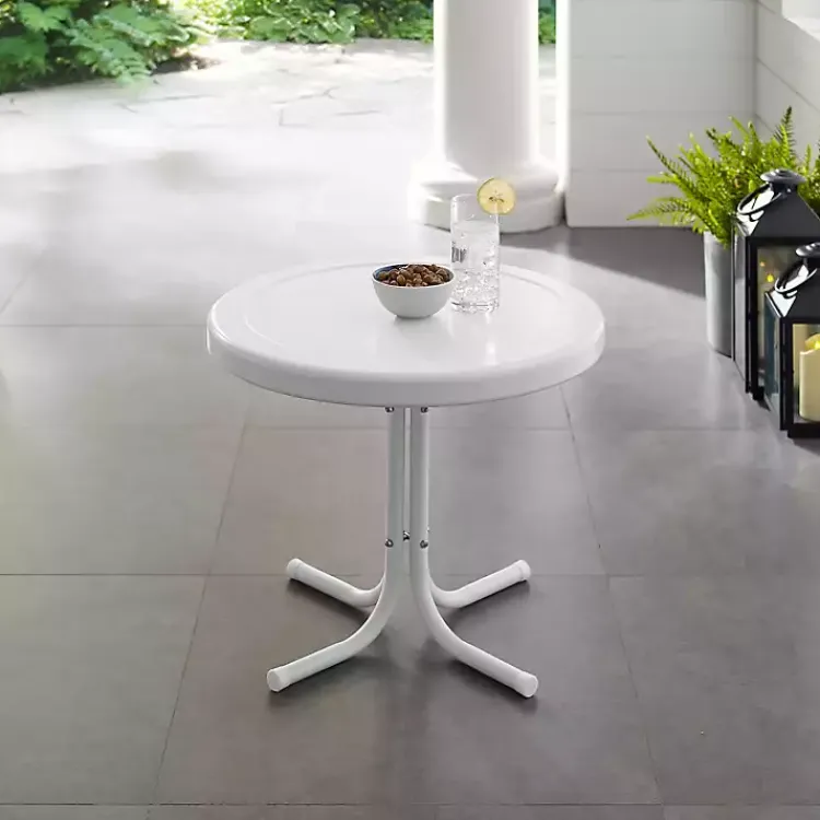 Outdoor Tables-Kirklands Home Alabaster Metal Outdoor Side Table White