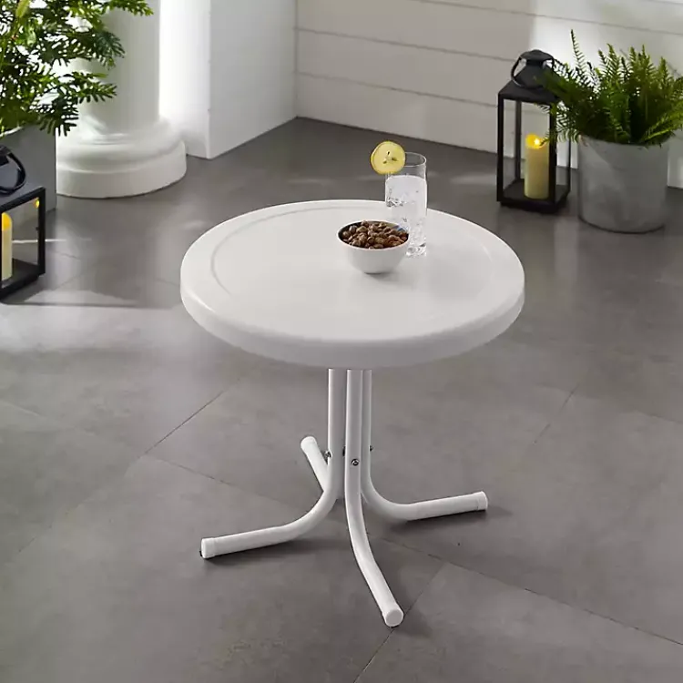 Outdoor Tables-Kirklands Home Alabaster Metal Outdoor Side Table White