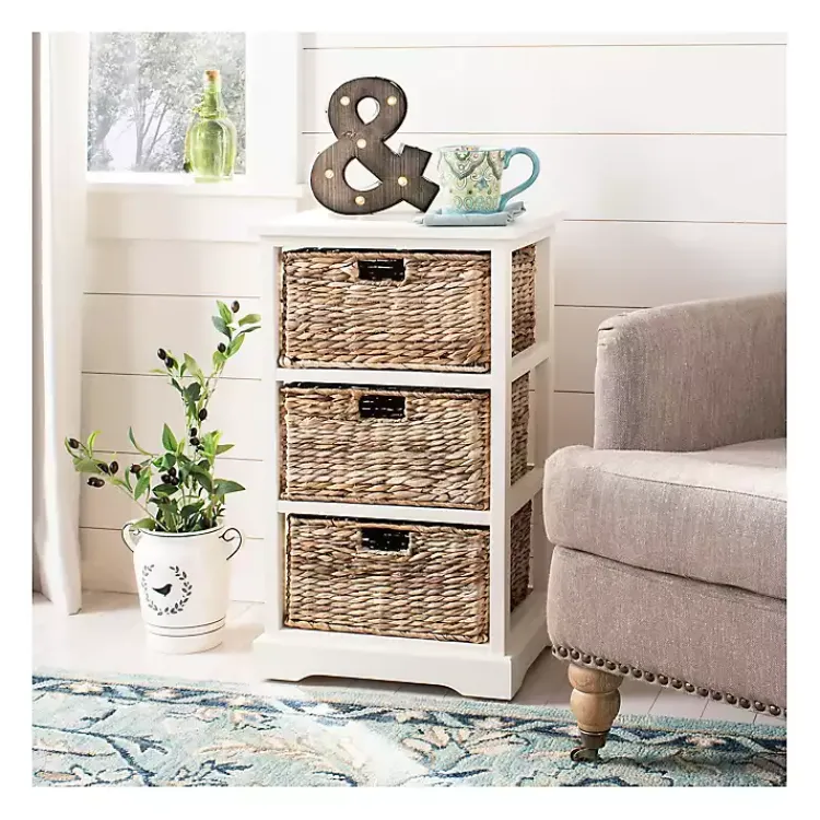 Accent & End Tables-Kirklands Home Cream Hailey Wicker Basket Storage Accent Table Ivory