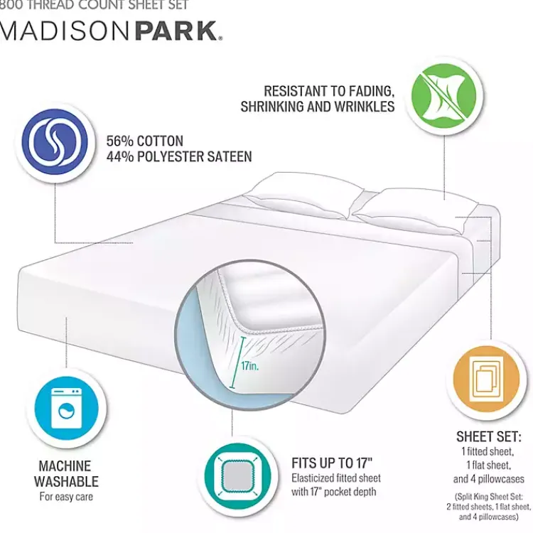 Bed Sheets-Kirklands Home Cotton Blend Sateen 6-pc. Queen Sheet Set Gray