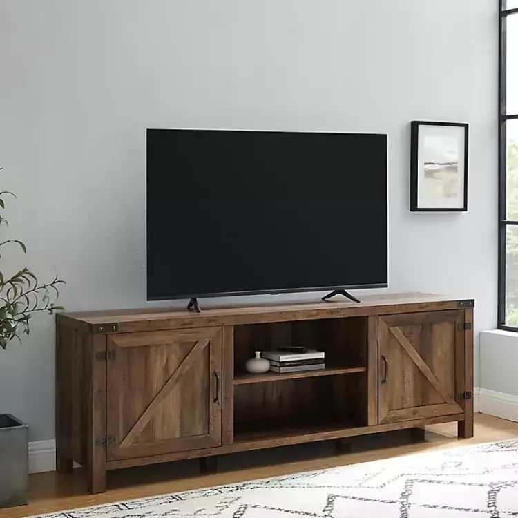 Tv Stands & Media Consoles-Kirklands Home Rustic Oak Barn Door TV Stand Brown