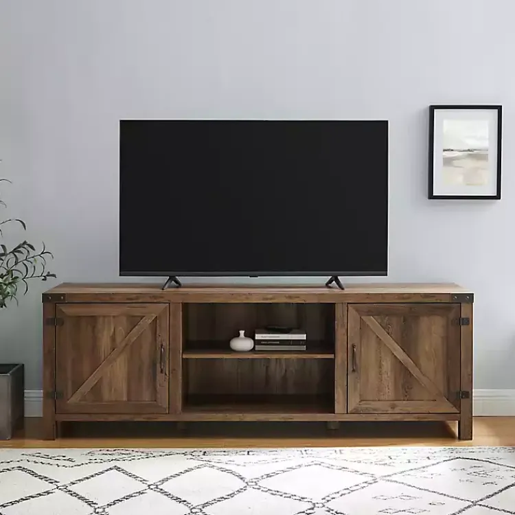 Tv Stands & Media Consoles-Kirklands Home Rustic Oak Barn Door TV Stand Brown
