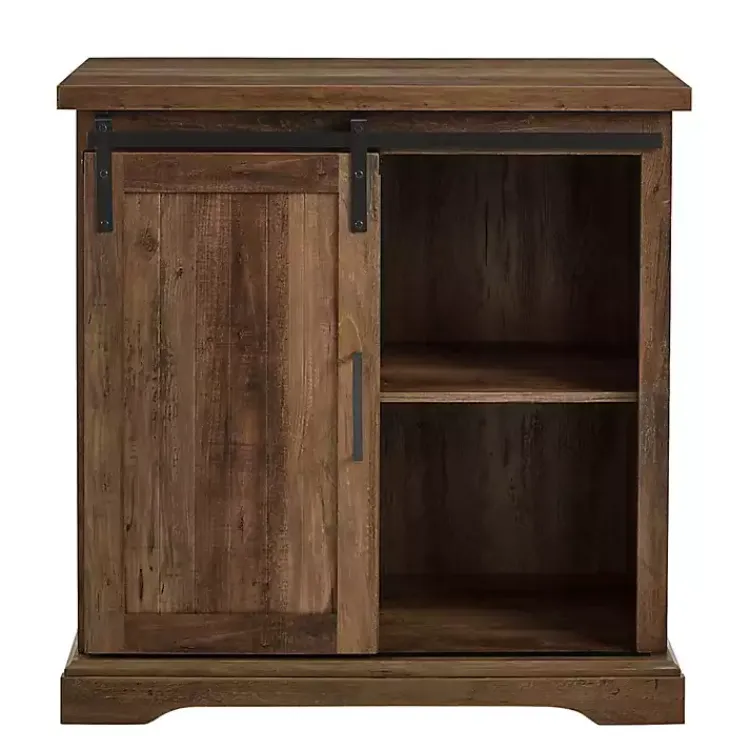 Cabinets & Sideboards-Kirklands Home Rustic Oak Grooved Sliding Barn Door Cabinet Brown