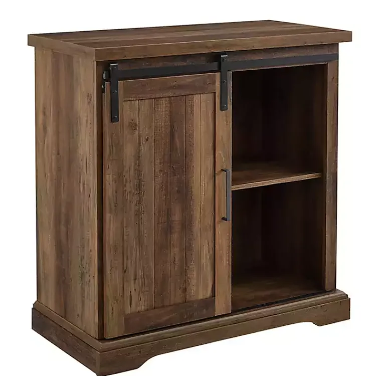 Cabinets & Sideboards-Kirklands Home Rustic Oak Grooved Sliding Barn Door Cabinet Brown
