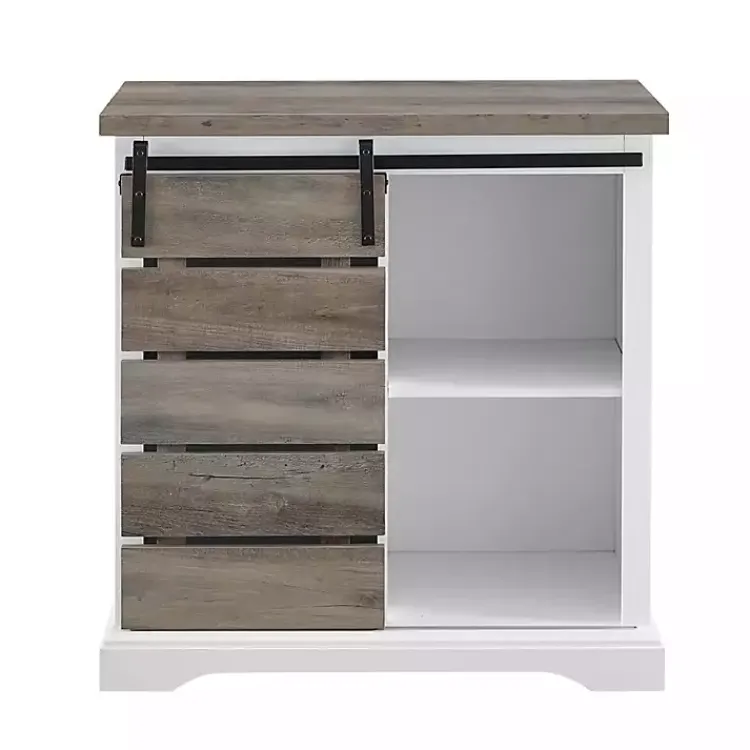 Cabinets & Sideboards-Kirklands Home Slatted Sliding Barn Door White and Cabinet Gray