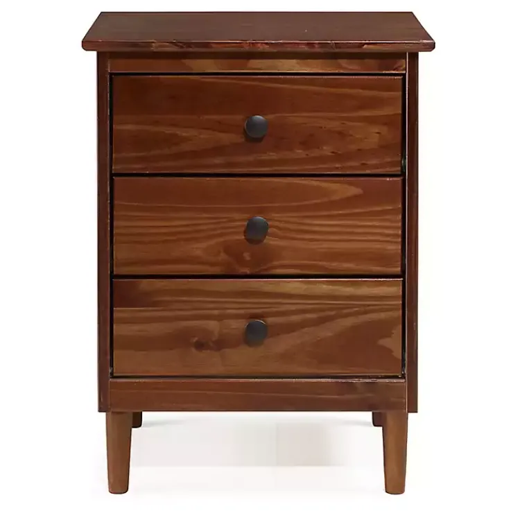 Nightstands-Kirklands Home Walnut 3-Drawer Wood Nightstand Brown