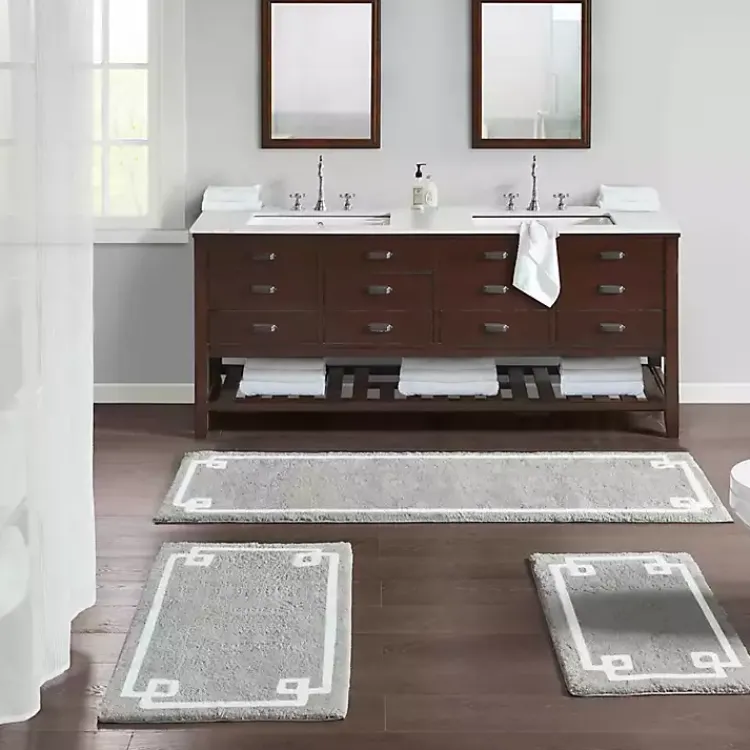 Bathroom Rugs-Kirklands Home Cotton Tufted Bath Runner with Border Gray