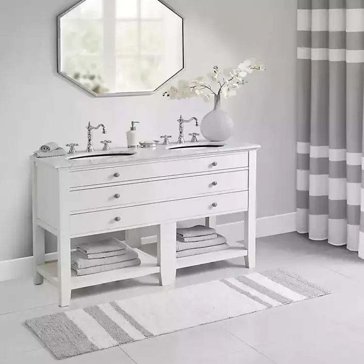 Bathroom Rugs-Kirklands Home Gray and White Reversible Bath Runner