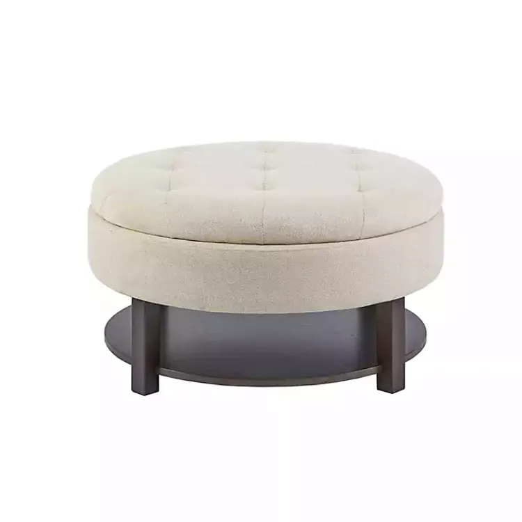 Benches & Ottomans-Kirklands Home Cream Button Tufted Storage Ottoman Ivory