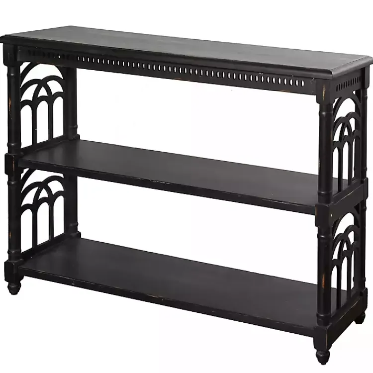 Entryway Furniture-Kirklands Home Open Shelf Cathedral Ends Console Table Black