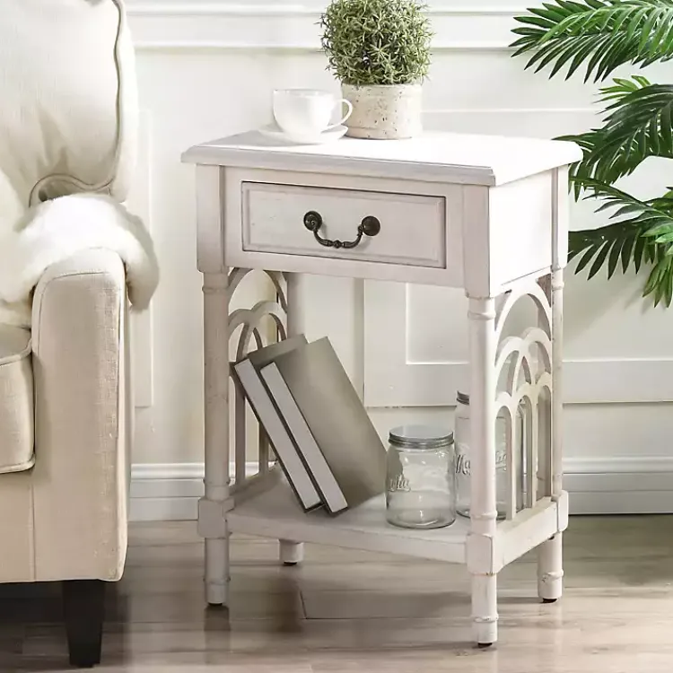 Accent & End Tables-Kirklands Home 1-Drawer Cathedral Sides Accent Table White
