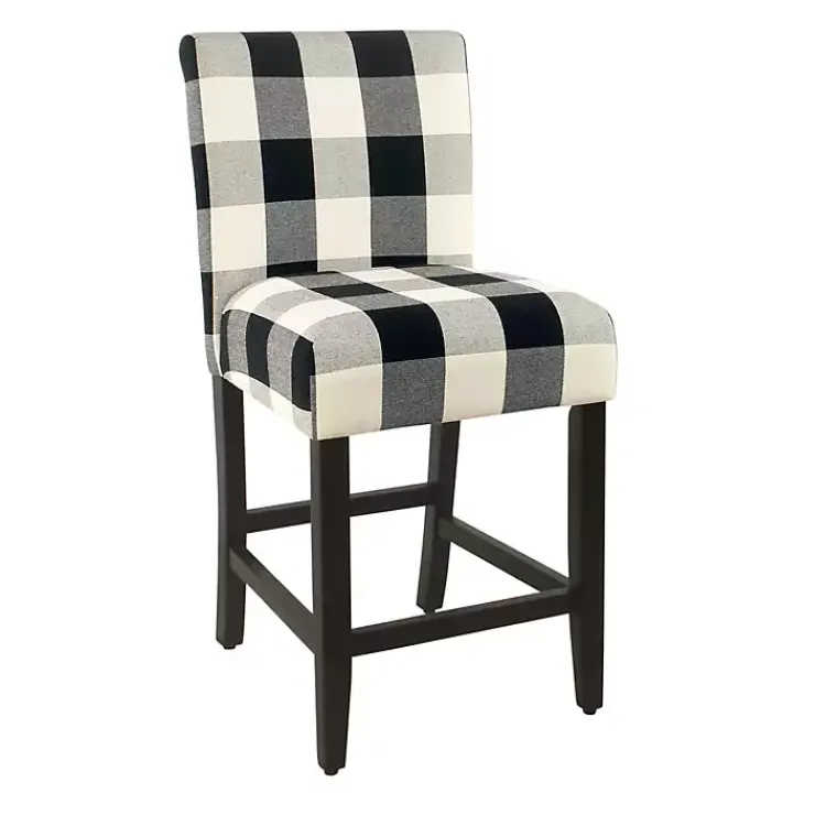 Bar Stools & Counter Height Stools-Kirklands Home Black and White Buffalo Check Counter Stool