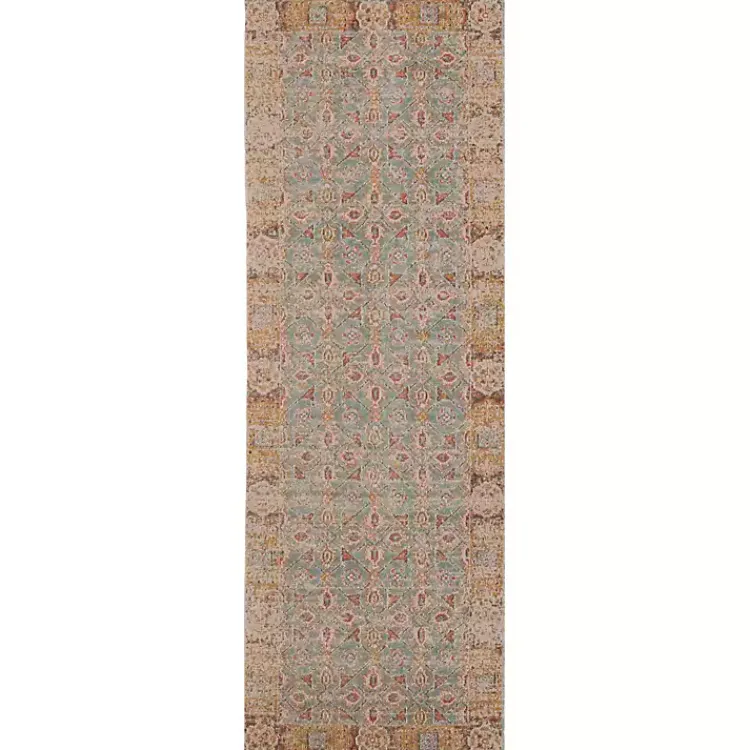 Area Rugs-Kirklands Home Teal Eaton Bordered Runner Blue