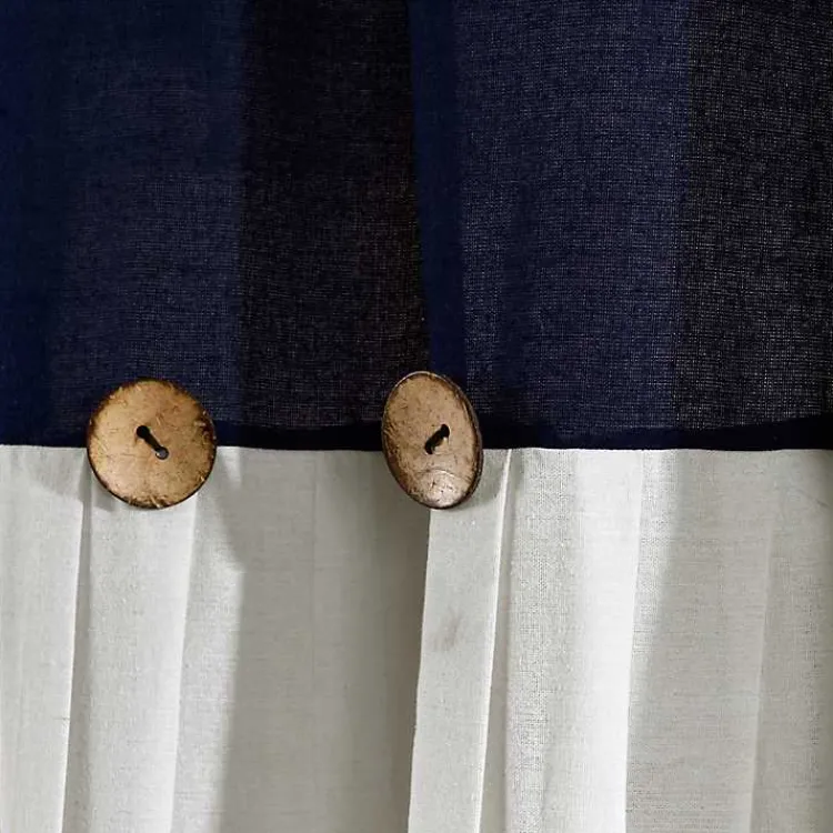 Shower Curtains-Kirklands Home Navy and White Button Accent Linen Shower Curtain Blue