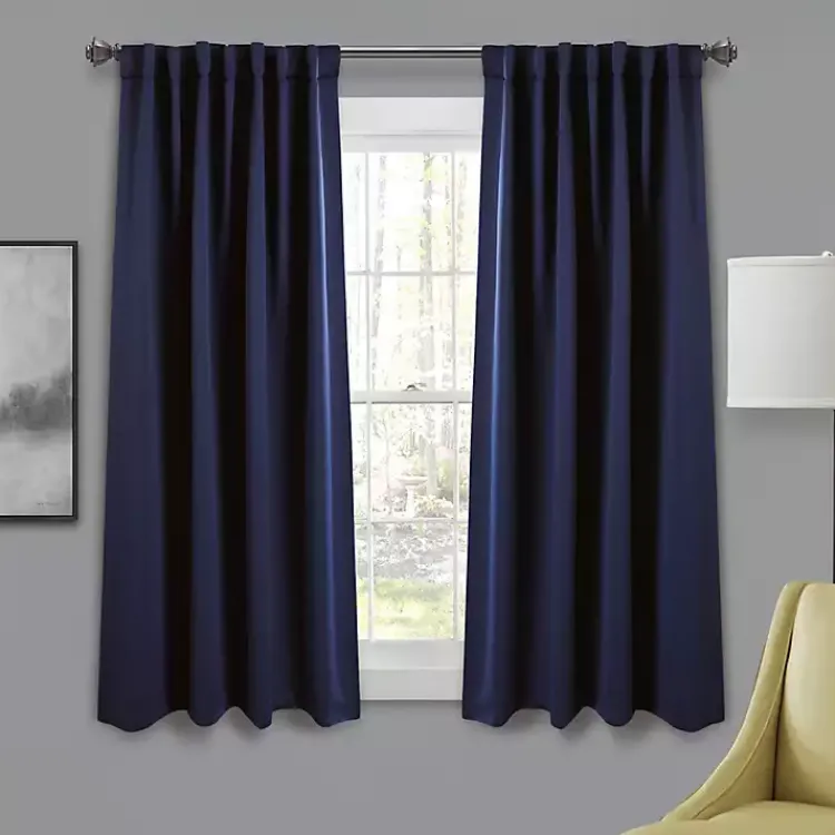 Curtains & Drapes-Kirklands Home Navy Back Tab Blackout Curtain Panel Set, 63 in. Blue