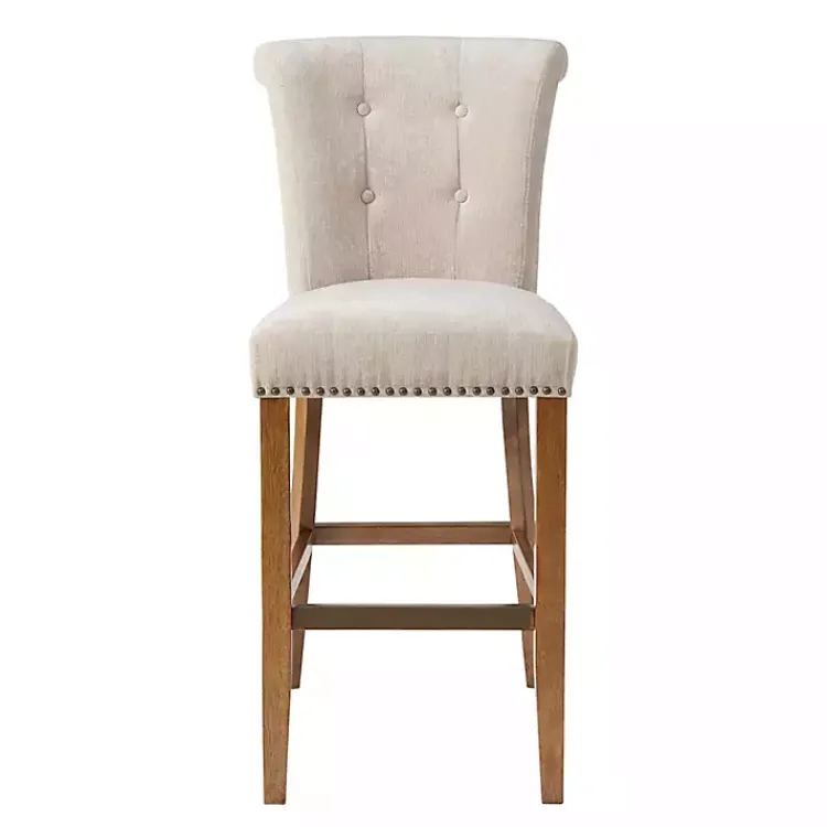 Bar Stools & Counter Height Stools-Kirklands Home Ivory Wesley Tufted Bar Stool with Nailhead Trim White