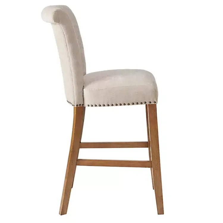Bar Stools & Counter Height Stools-Kirklands Home Ivory Wesley Tufted Bar Stool with Nailhead Trim White