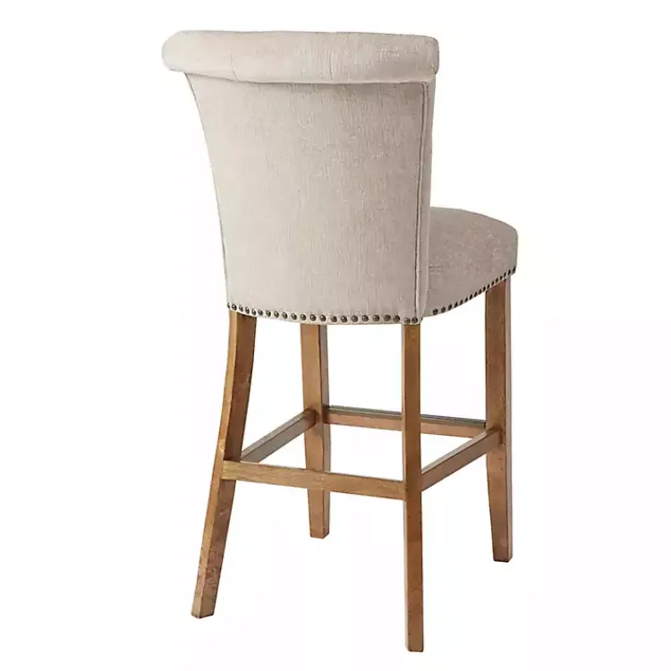 Bar Stools & Counter Height Stools-Kirklands Home Ivory Wesley Tufted Bar Stool with Nailhead Trim White