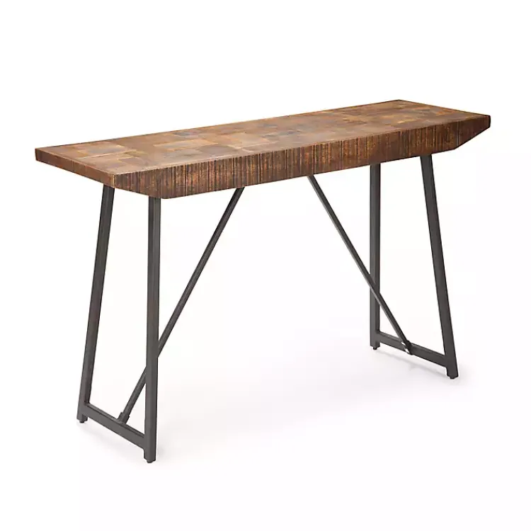 Console Tables-Kirklands Home Mango Wood Willow Parquet Sofa Table Tan