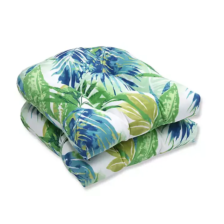 Outdoor Cushions & Pillows-Kirklands Home Blue and Green Soleil Wicker Cushions, Set of 2