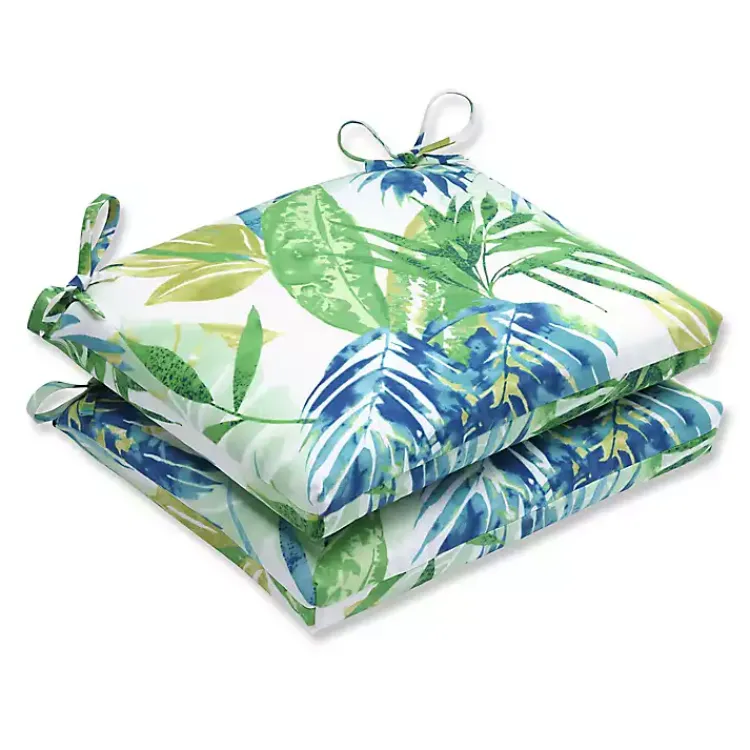 Outdoor Cushions & Pillows-Kirklands Home Blue and Green Soleil Seat Cushions, Set of 2