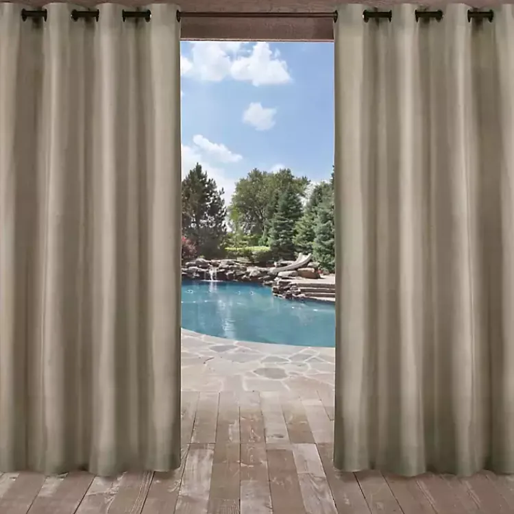 Outdoor Curtains-Kirklands Home Biscayne Outdoor Curtain Panel Set, 120 in. Tan
