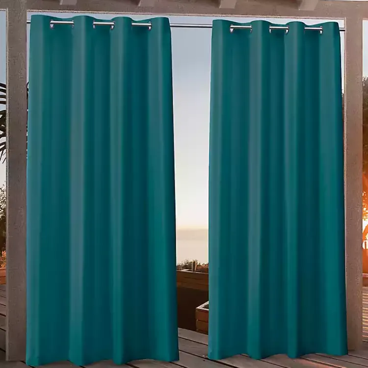 Outdoor Curtains-Kirklands Home Teal Nicole Outdoor Curtain Panel Set, 108 in. Blue