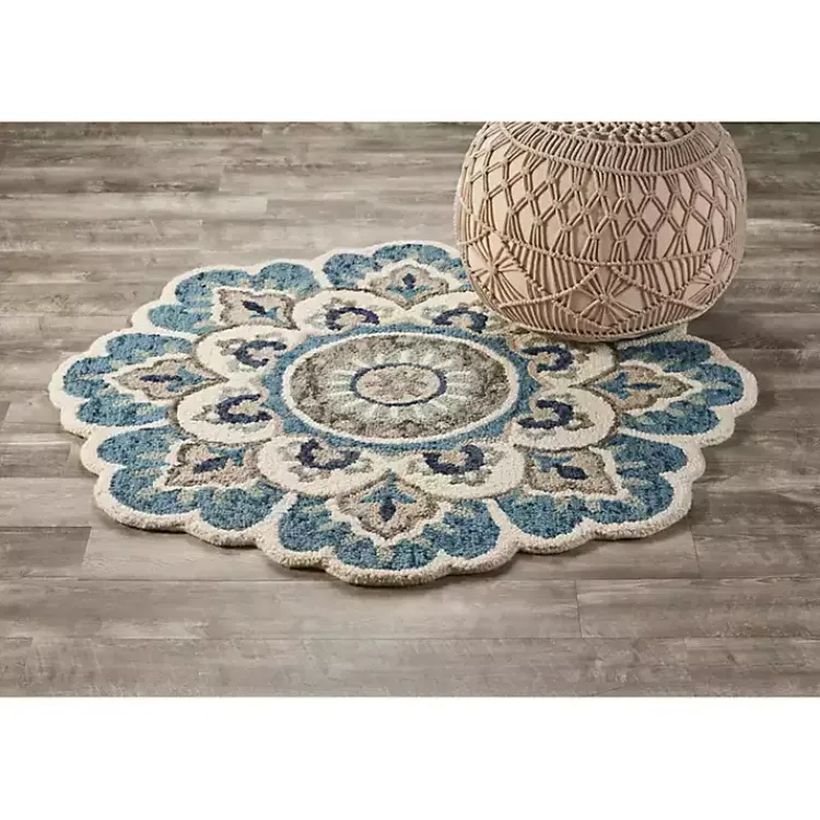 Area Rugs-Kirklands Home Floral Round Edged Area Rug, 6 ft.
