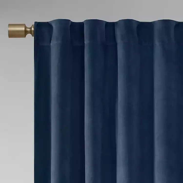 Curtains & Drapes-Kirklands Home Navy Velvet Greta Curtain Panel Set, 84 in. Blue