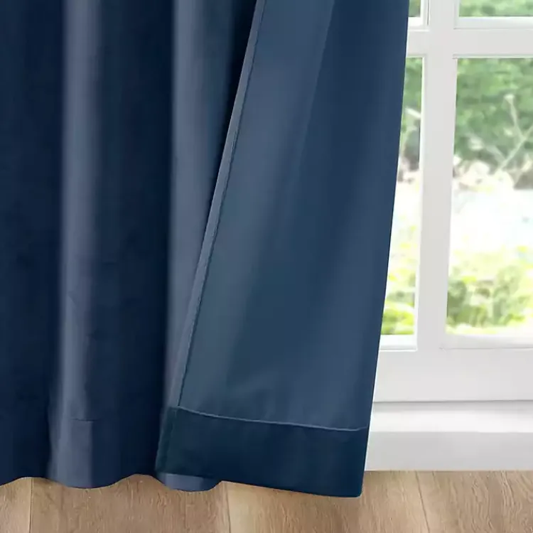 Curtains & Drapes-Kirklands Home Navy Velvet Greta Curtain Panel Set, 84 in. Blue