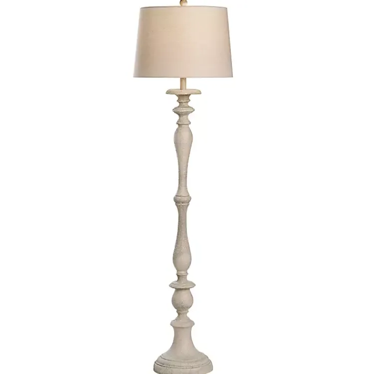 Floor Lamps-Kirklands Home Distressed Taupe Finish Floor Lamp White